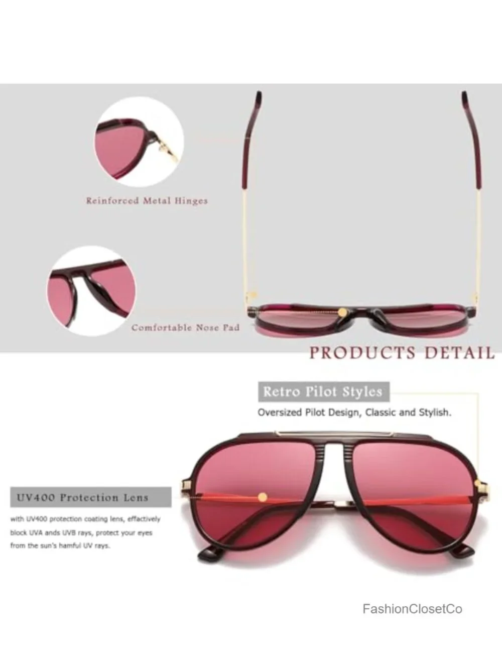 Oversized Retro Pilot Sunglasses for Men Women UV400 Driving Glasses